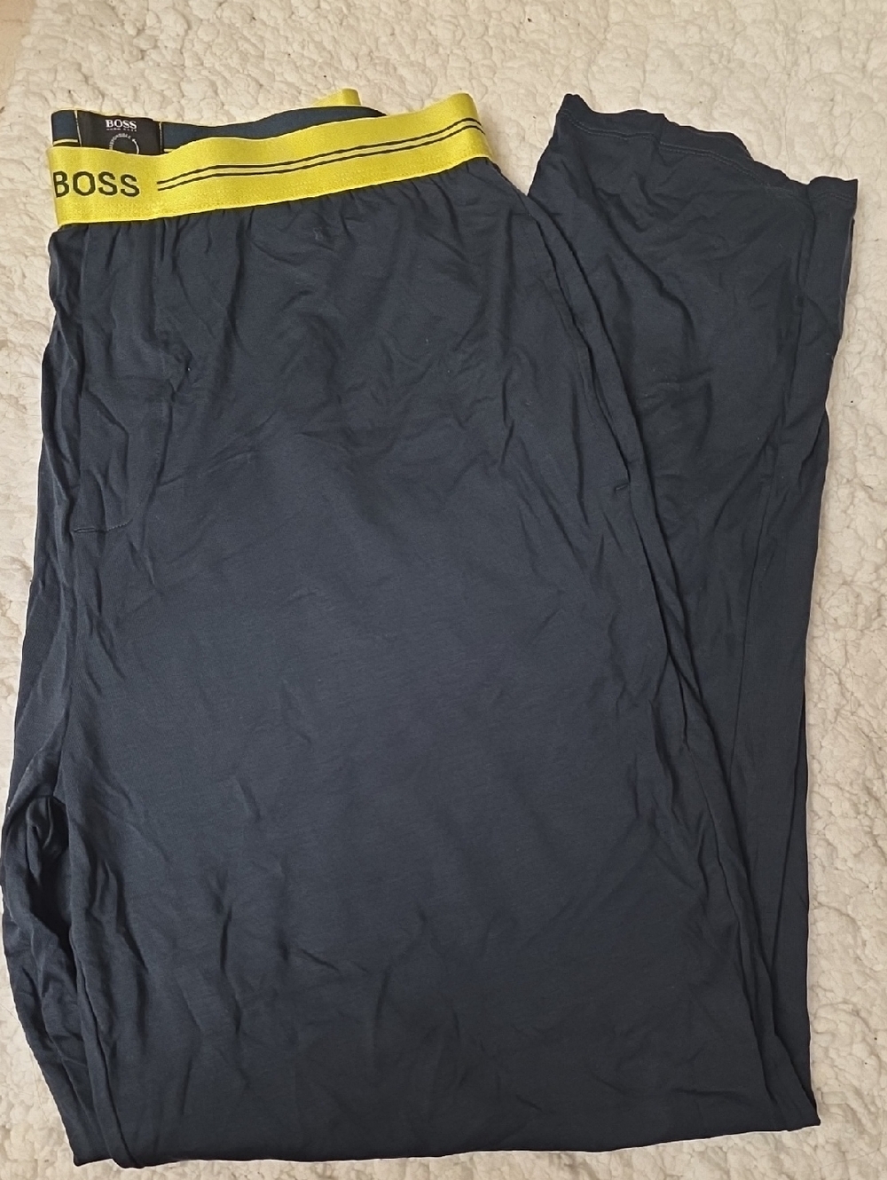 BOSS Navy Lounge Pants with Yellow Branded Waistband